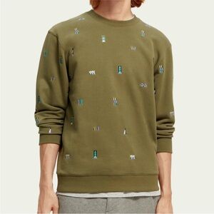 Scotch & Soda Green Sweatshirt with Embroidered Details